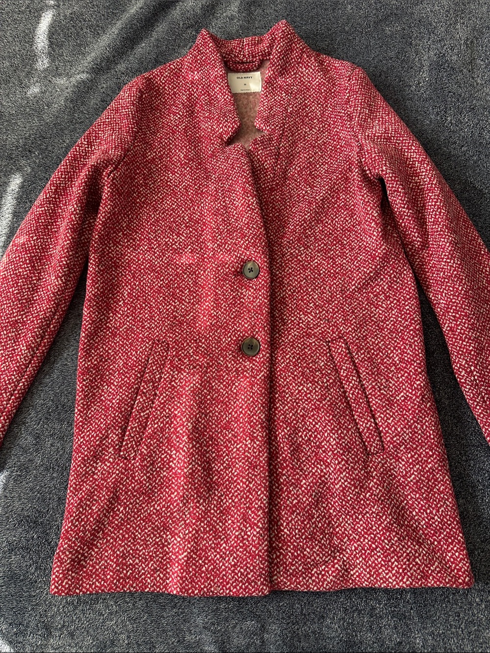 Old Navy Red Tweed Stand-Collar Peacoat